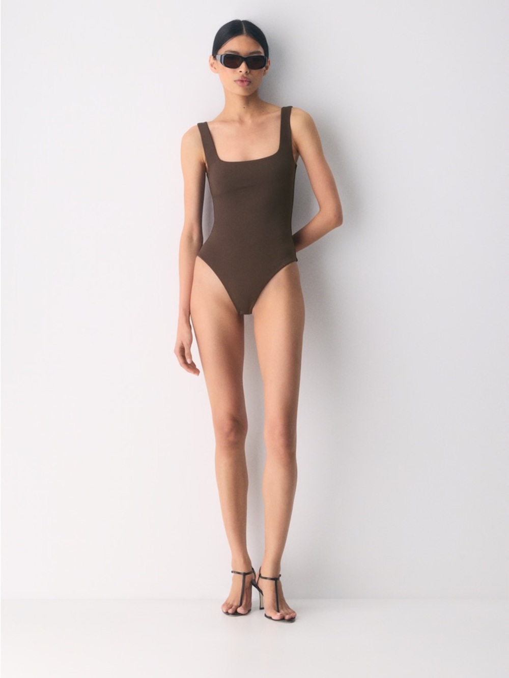 Babaton Brown Square-Neck Bodysuit
